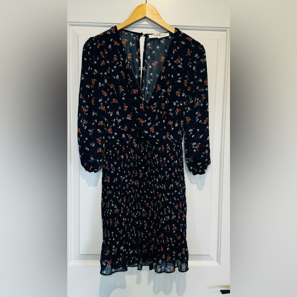 Navy Floral Long sleeve smocked dress